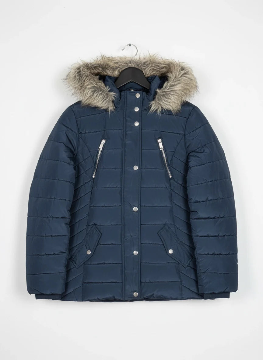 Premium Plus Condition Bomber & Puffer Jackets | Preloved F&F | Navy Blue Polyester | Thrift Shop for Women Lahore Pakistan | OTS