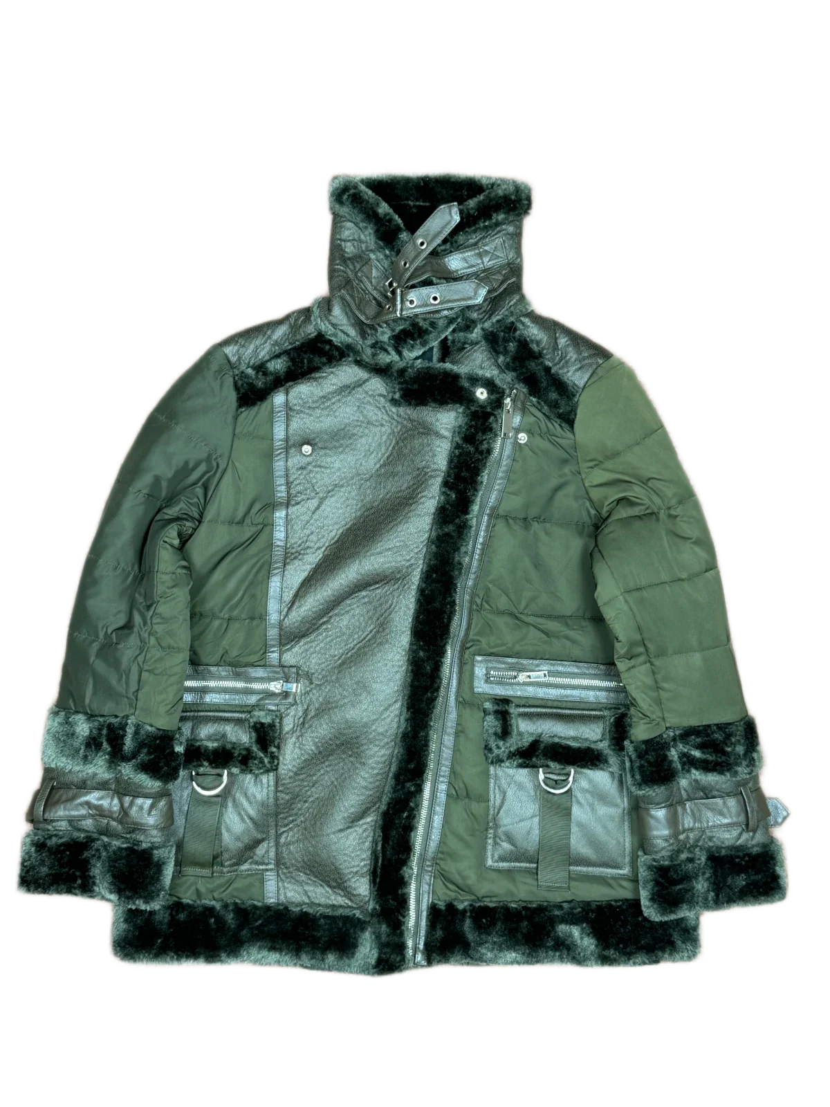 Olive Green Bomber & Puffer Jacket by River Island (WJKT-31)