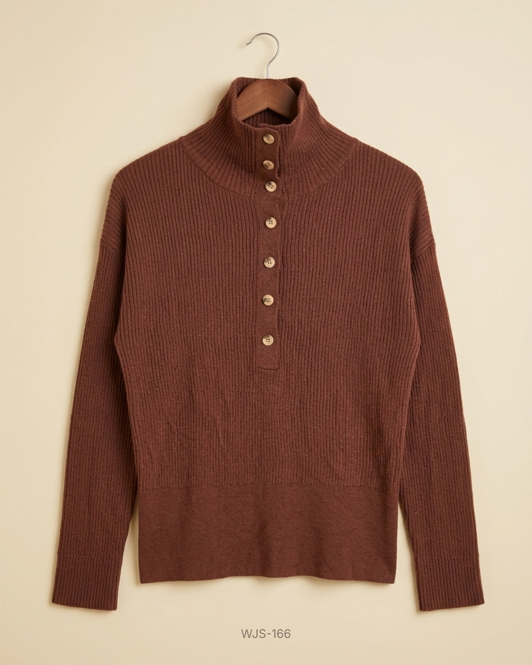 Bobi Black Chocolate Button-Up Ribbed Funnel Neck Sweater buy preloved clothing online Pakistan