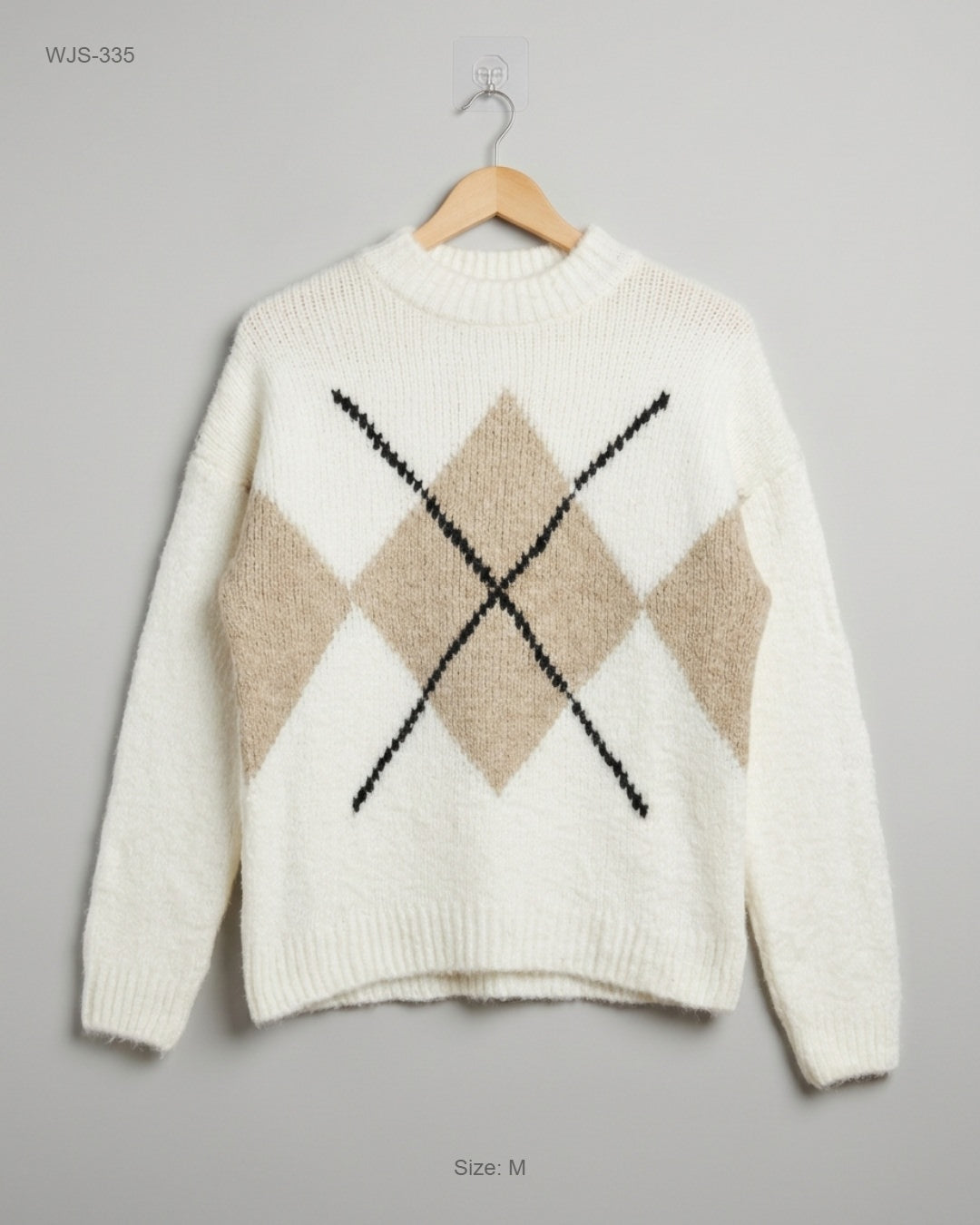 Mango White Argyle Crewneck Sweater buy preloved clothing online Pakistan