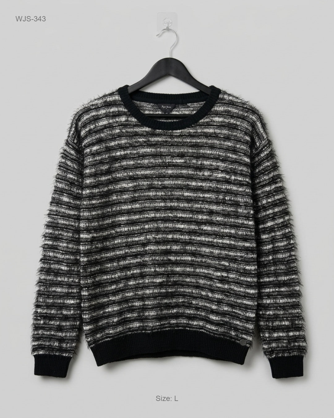 Pepe Jeans Black Textured Striped Sweater buy preloved clothing online Pakistan