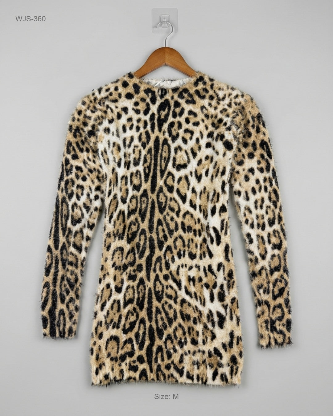 Voulez Vous Brown Leopard Print Fuzzy Knit Tunic buy preloved clothing online Pakistan