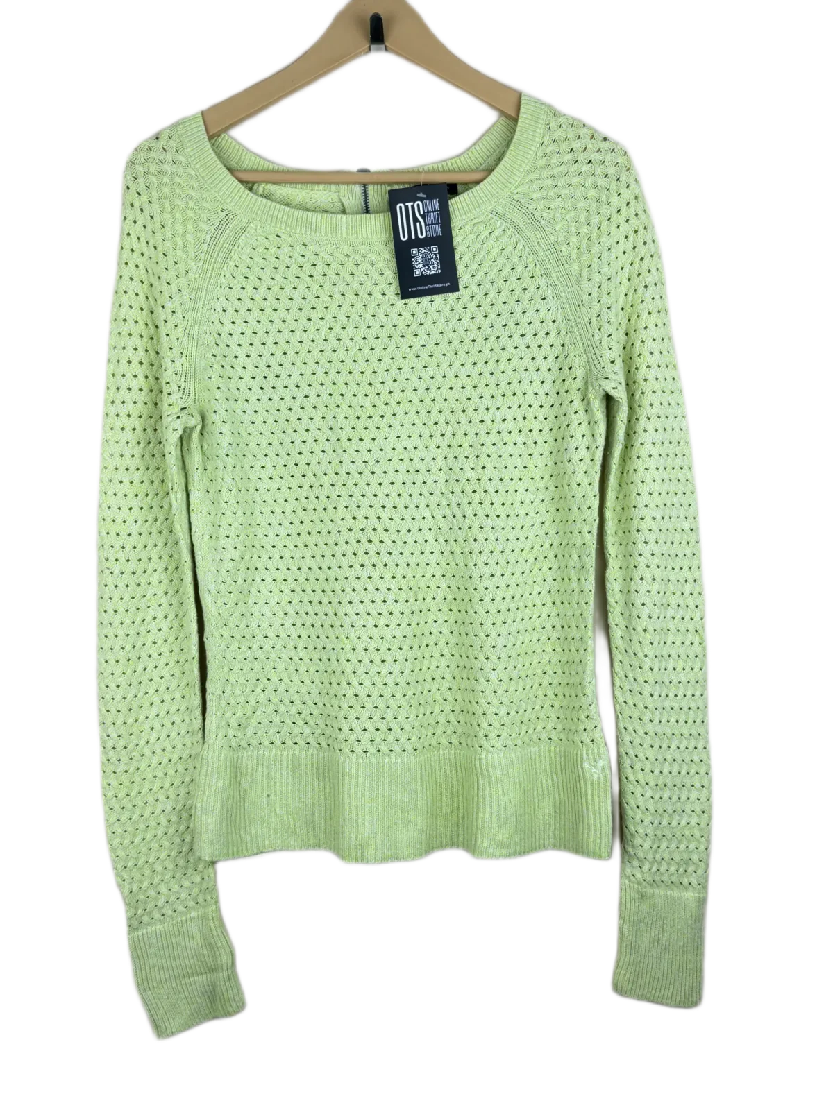 Preloved Premium Winter Knitted Tops by American Eagle, Green Cotton for Women - OTS Thrift Shop Lahore Pakistan