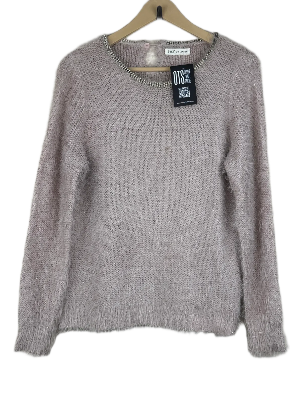Shop Good Winter Knitted Tops by Millenium | Preloved Branded Clothes | Pink Polyester | Women | OTS Thrift Store Islamabad Pakistan