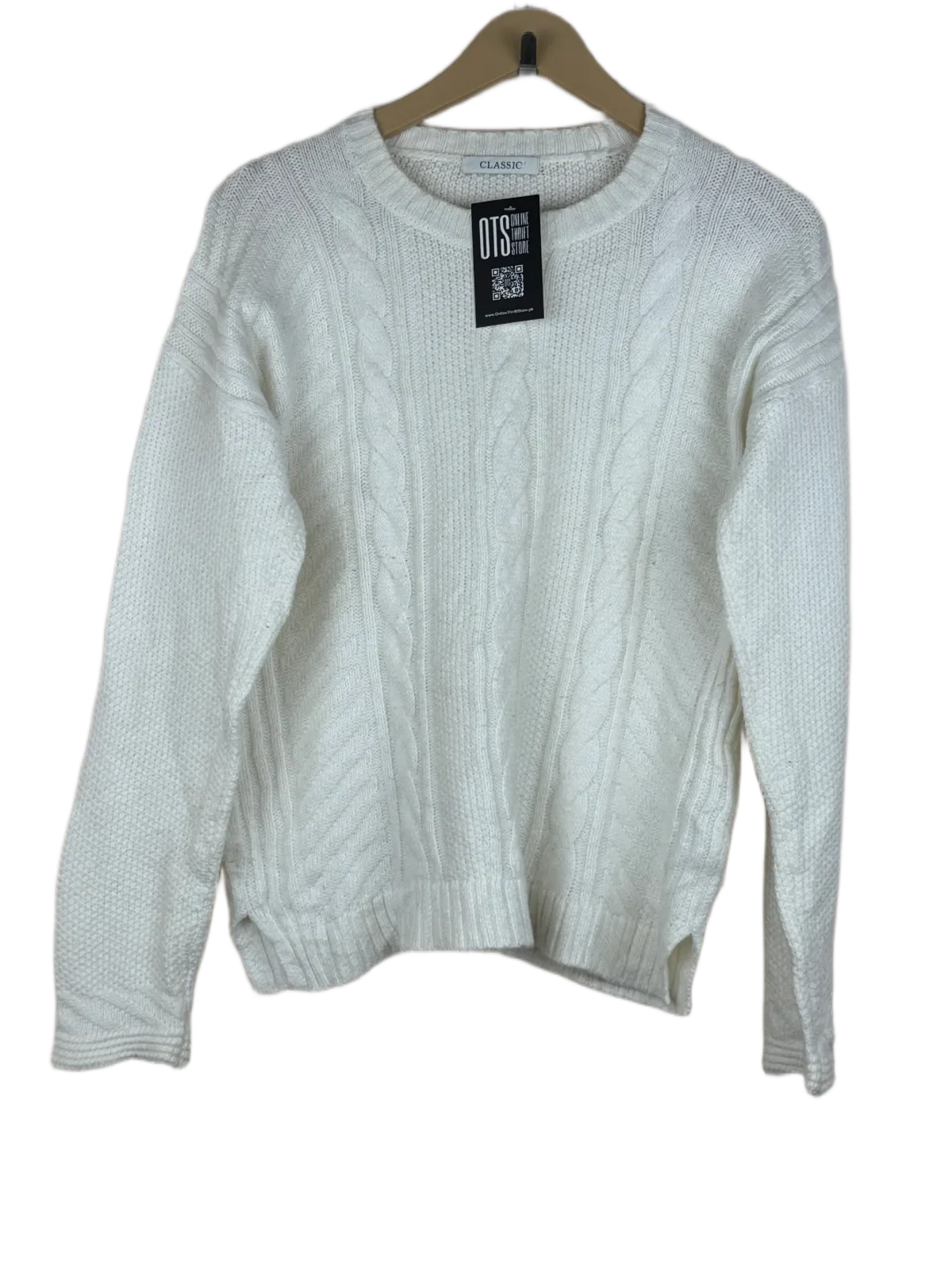 Preloved Excellent Winter Knitted Tops by Classic, White Cotton for Women - OTS Thrift Shop Lahore Pakistan