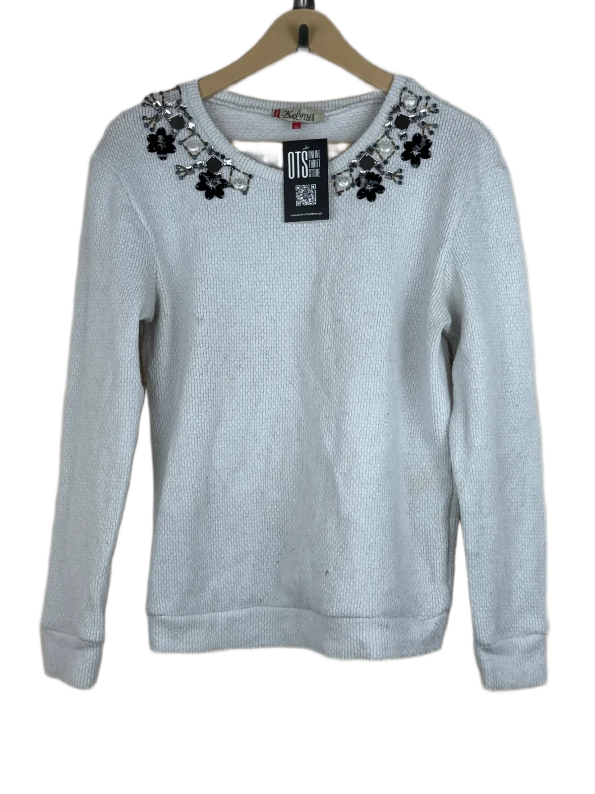 Winter Knitted Tops | Kelyna Paris | Preloved Branded | White Polyester | Good | OTS Thrift Store Islamabad Pakistan