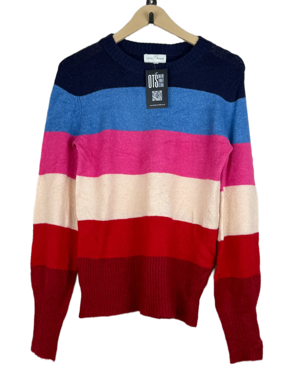 Secondhand Branded Winter Knitted Tops by Love & Roses, Blue Polyester fabric, Premium condition, for Women - Online Thrift Shop Peshawar Pakistan