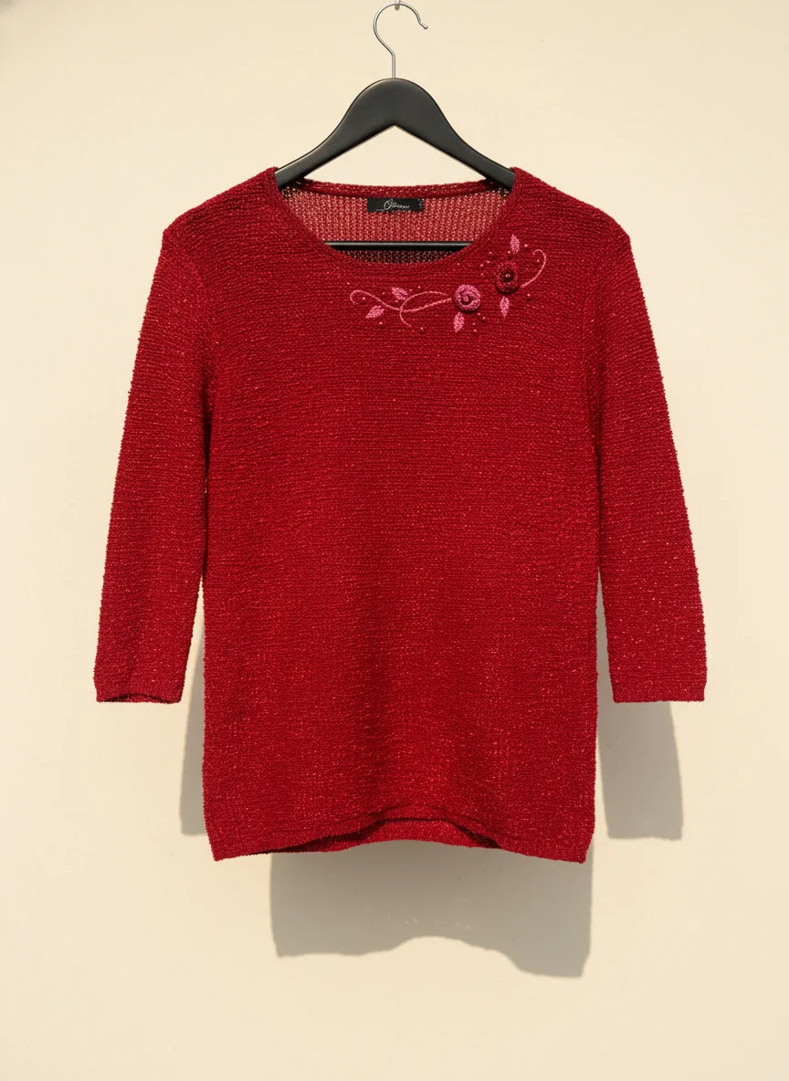 Premium Condition Winter Knitted Tops | Preloved BM | Red ACRYLIC | Thrift Shop for Women Karachi Pakistan | OTS