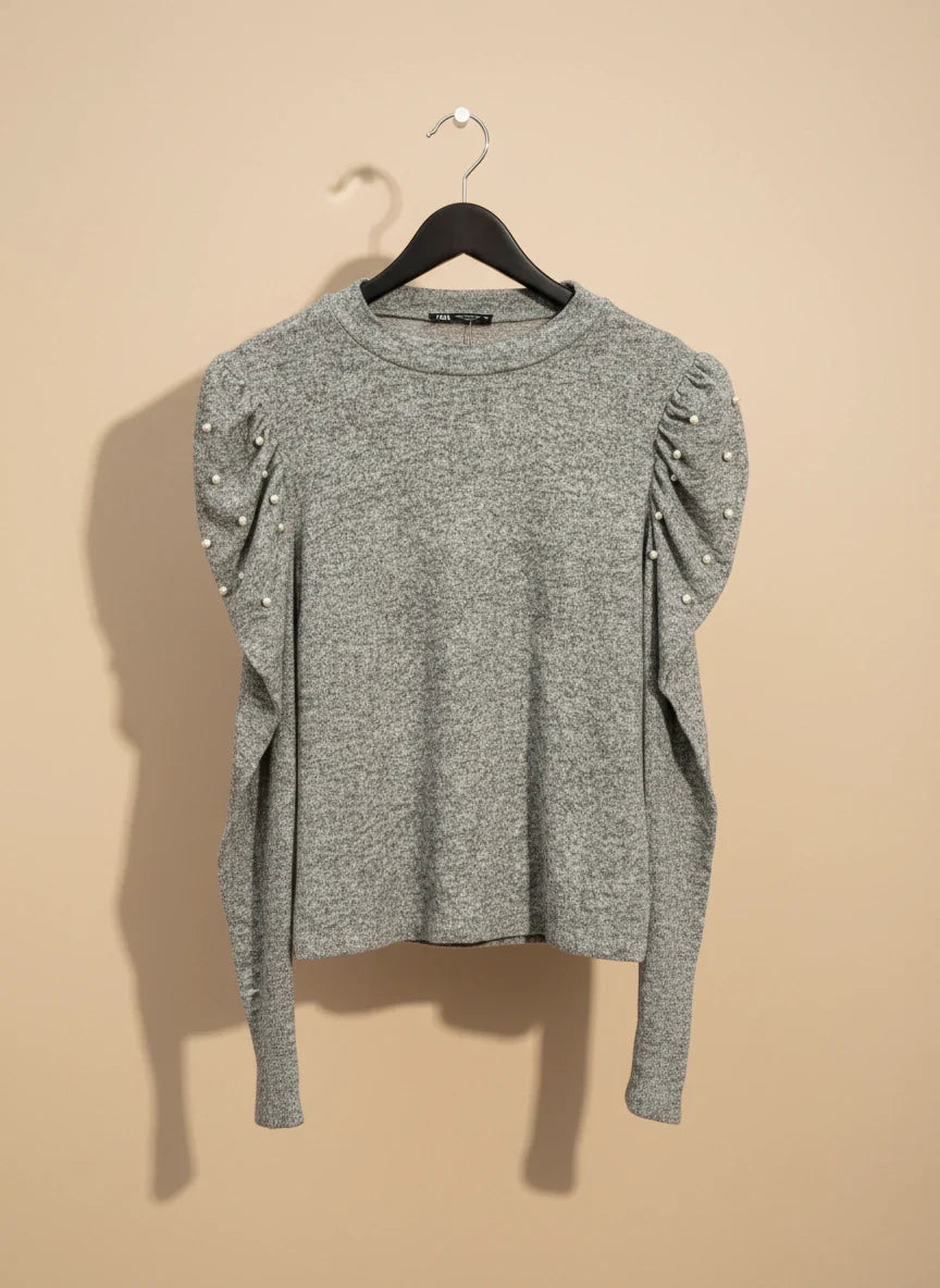 UK Imported secondhand Winter Knitted Tops - Zara brand, Grey viscose, Premium condition, for Women - Online Thrift Store Peshawar Pakistan