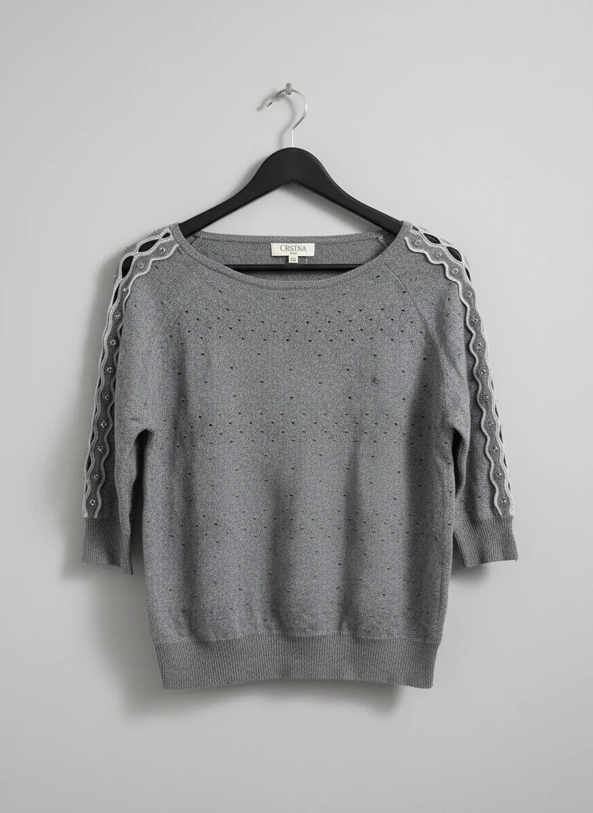 Winter Knitted Tops | cristina | Preloved Branded | Gray cotton | Premium | OTS Thrift Store Peshawar Pakistan