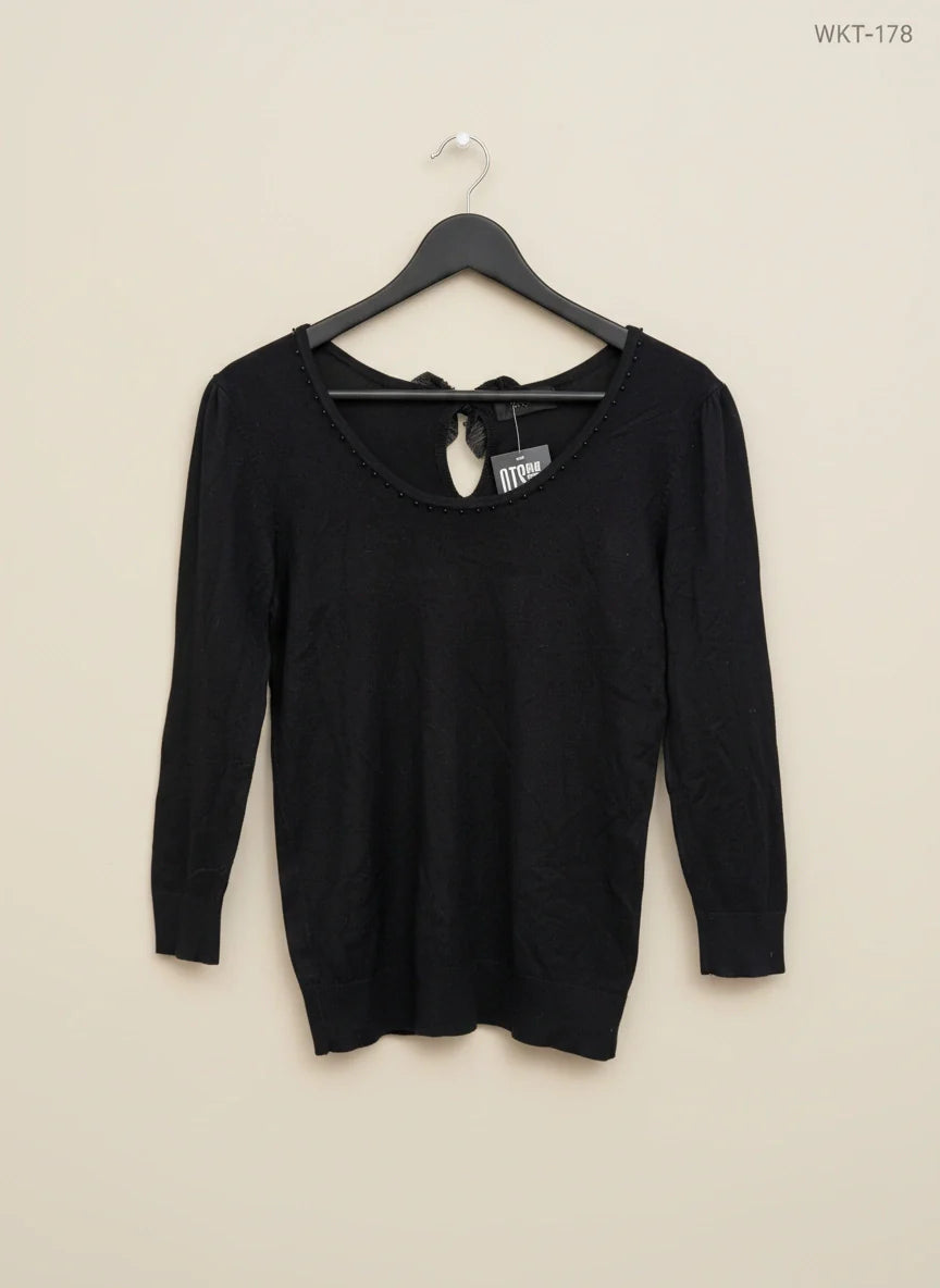 Shop Premium Winter Knitted Tops by savida | Preloved Branded Clothes | Black viscose | Women | OTS Thrift Store Peshawar Pakistan