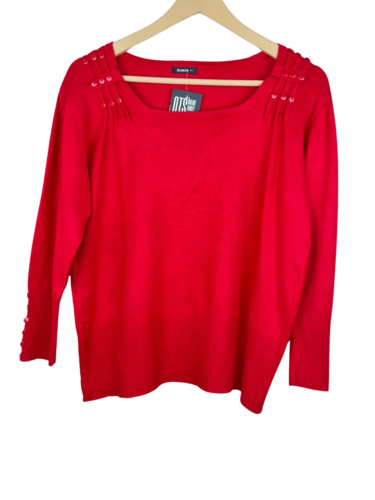 UK Imported secondhand Winter Knitted Tops - Roman brand, Red Viscose, Premium Plus condition, for Women - Online Thrift Store Karachi Pakistan