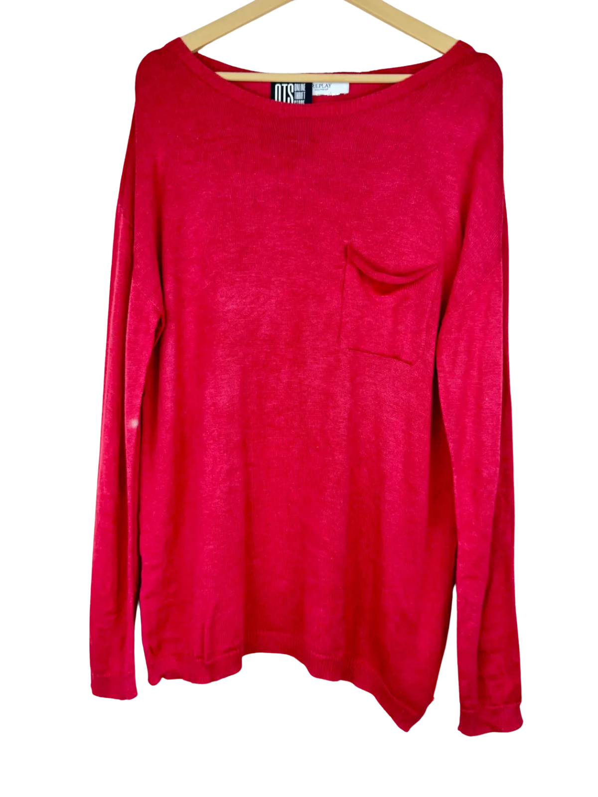 Preloved Premium Plus Winter Knitted Tops by Replay, Red cotton for Women - OTS Thrift Shop Lahore Pakistan