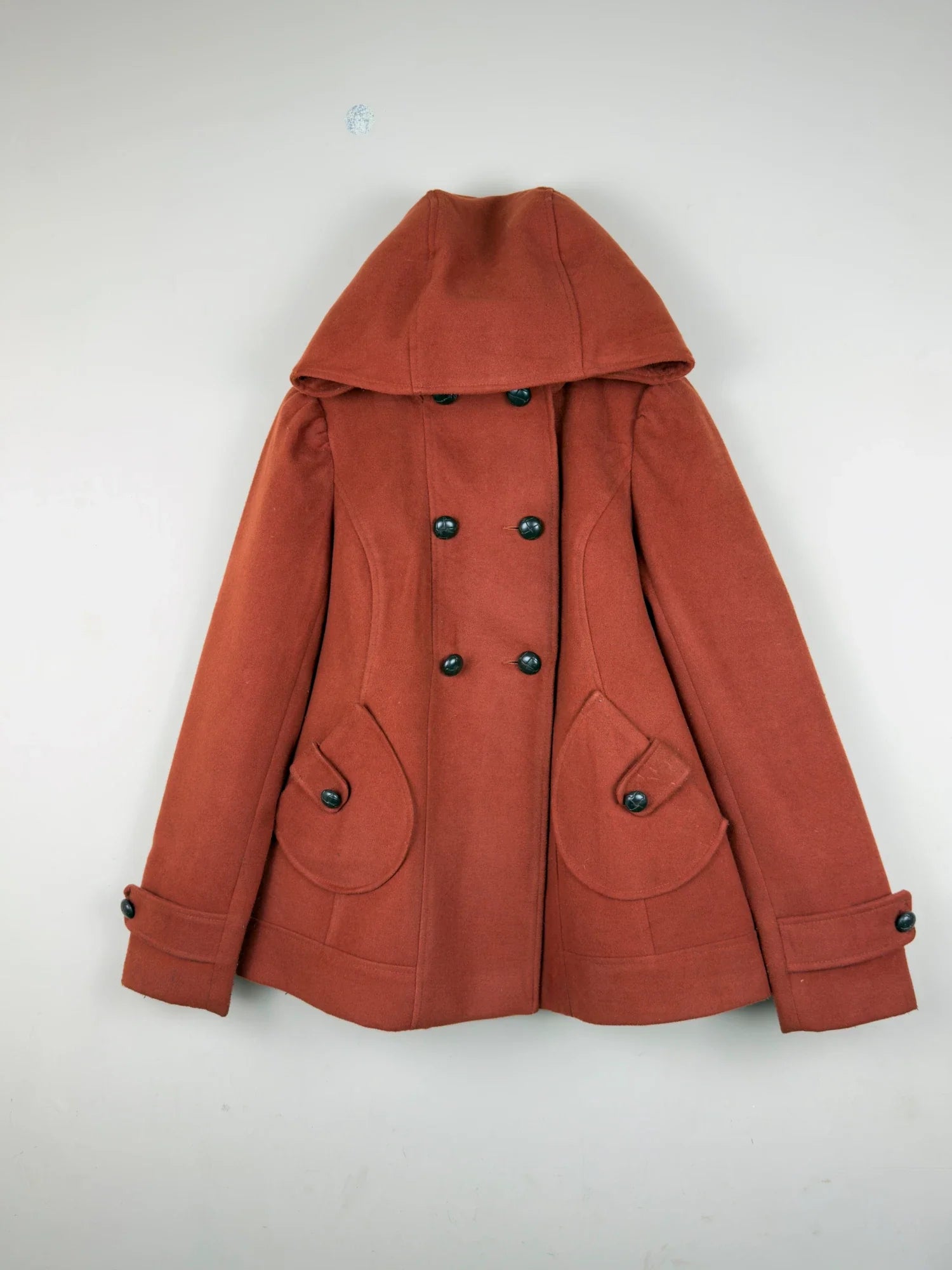 Preloved Excellent Women's Winter Long Coat by New Look, Orange Polyester for Women - OTS Thrift Shop Islamabad Pakistan