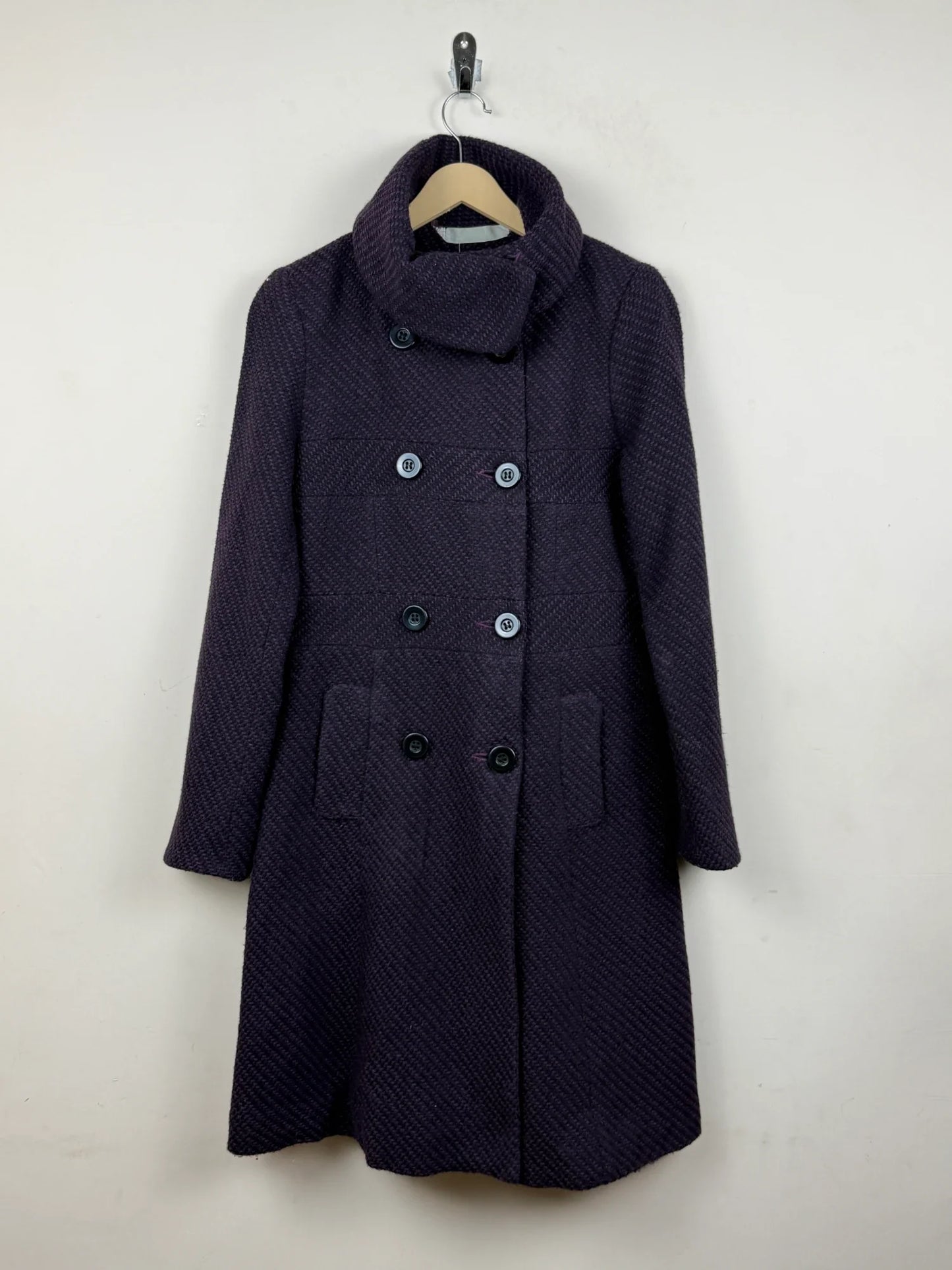 Preloved Premium Women's Winter Long Coat by New Look, Purple Wool for Women - OTS Thrift Shop Islamabad Pakistan