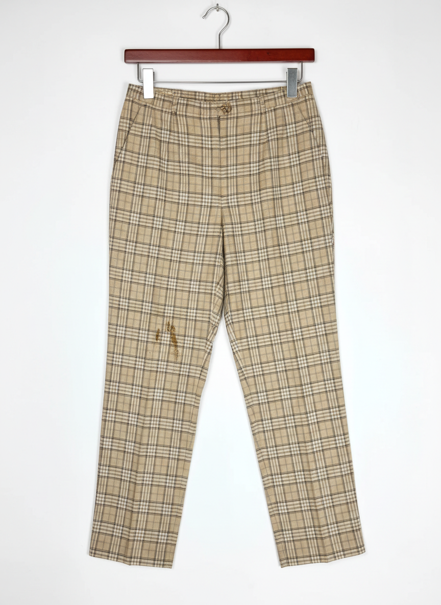 Secondhand Branded Womens Pants & Trousers by Basler, Beige checked Polyester fabric, Excellent condition, for Women - Online Thrift Shop Lahore Pakistan
