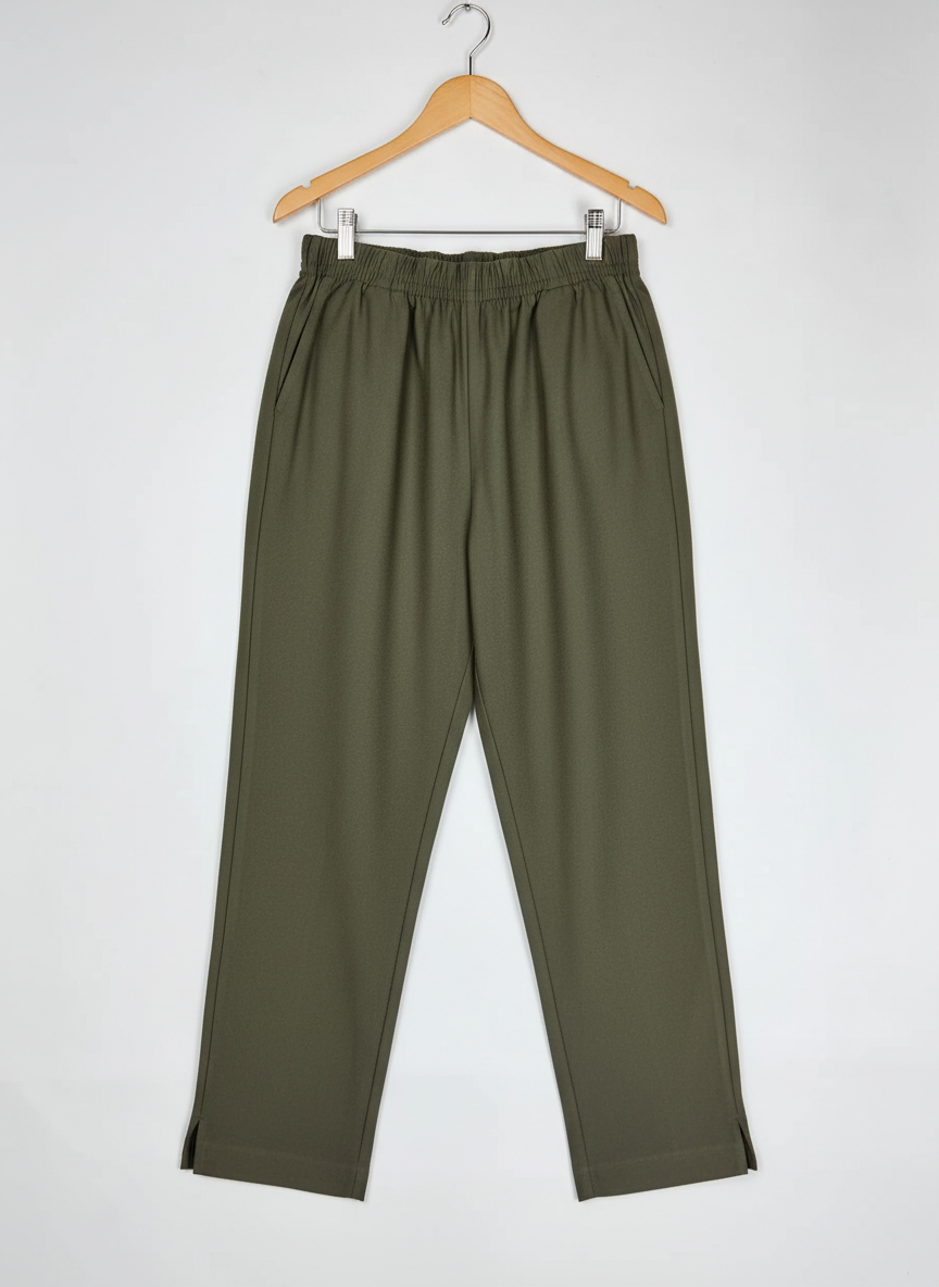 Secondhand Branded Womens Pants & Trousers by Cut Label, Army Green Polyester fabric, Premium condition, for Women - Online Thrift Shop Peshawar Pakistan