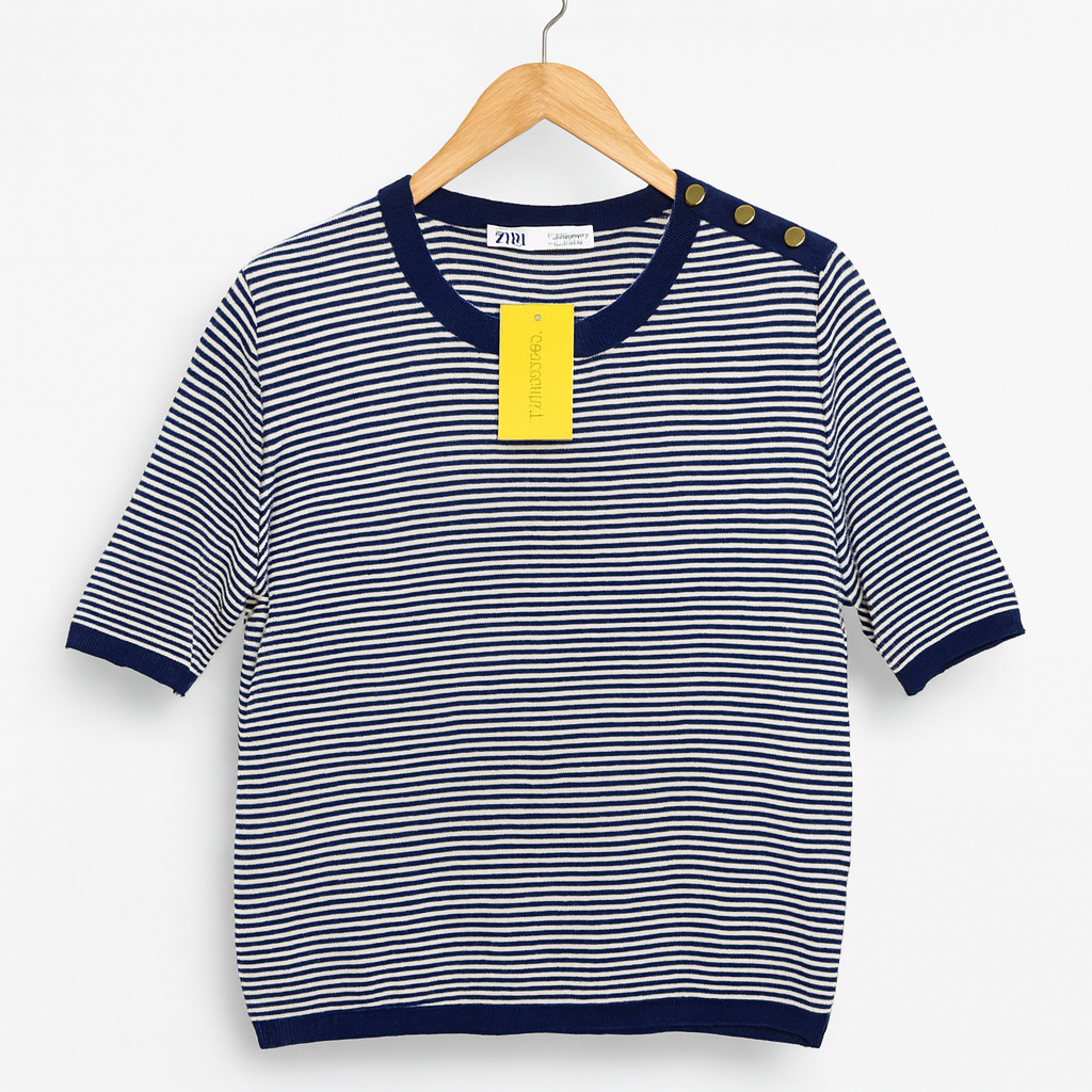 Winter Knitted Tops | ZARA | Preloved Branded | WHITE/BLUE ACRYLIC | PREMIUM PLUS | OTS Thrift Store Islamabad Pakistan