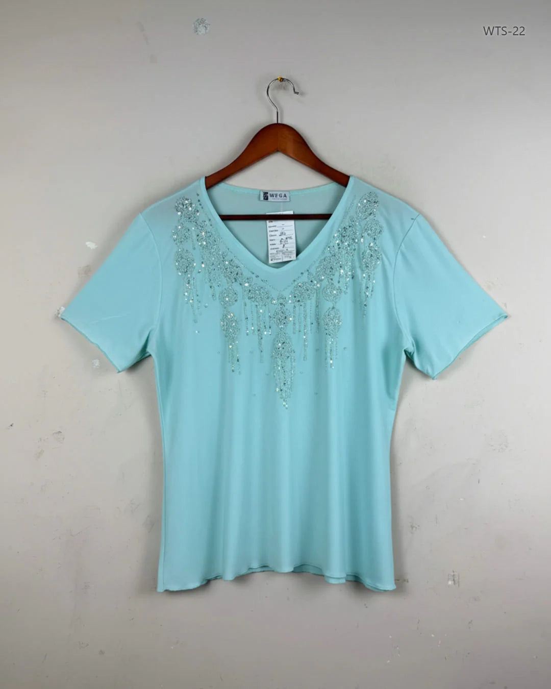 Preloved Premium Womens Tshirts by Mega, Turquoise Polyester for Women - OTS Thrift Shop Peshawar Pakistan