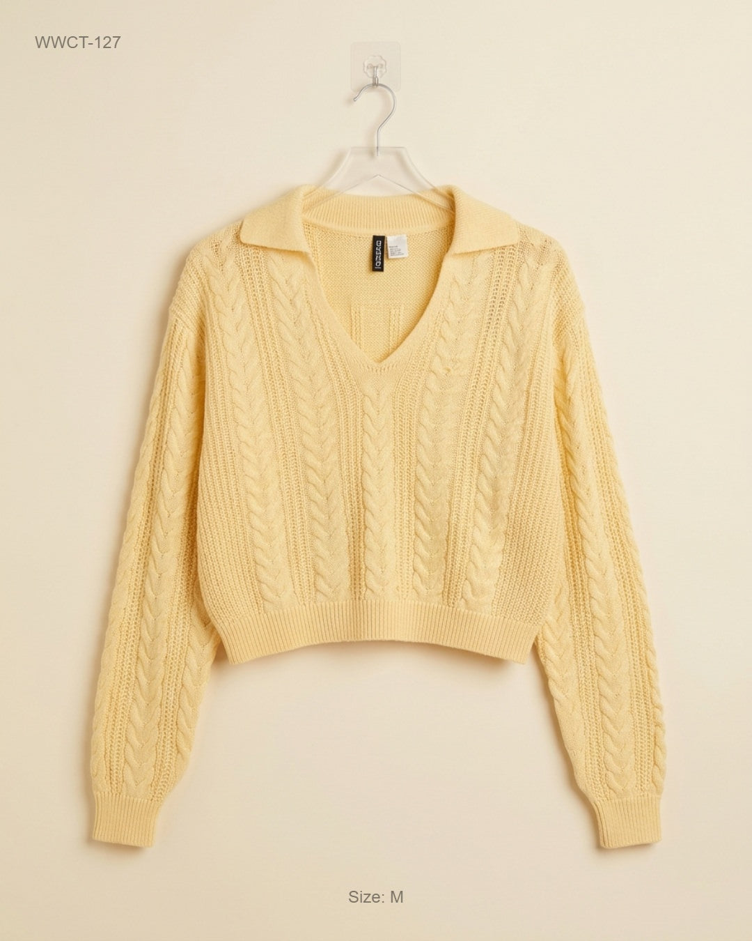 Premium Condition Women Winter Crop Tops | Preloved H&M | Light Yellow Acrylic | Thrift Shop for Women Islamabad Pakistan | OTS