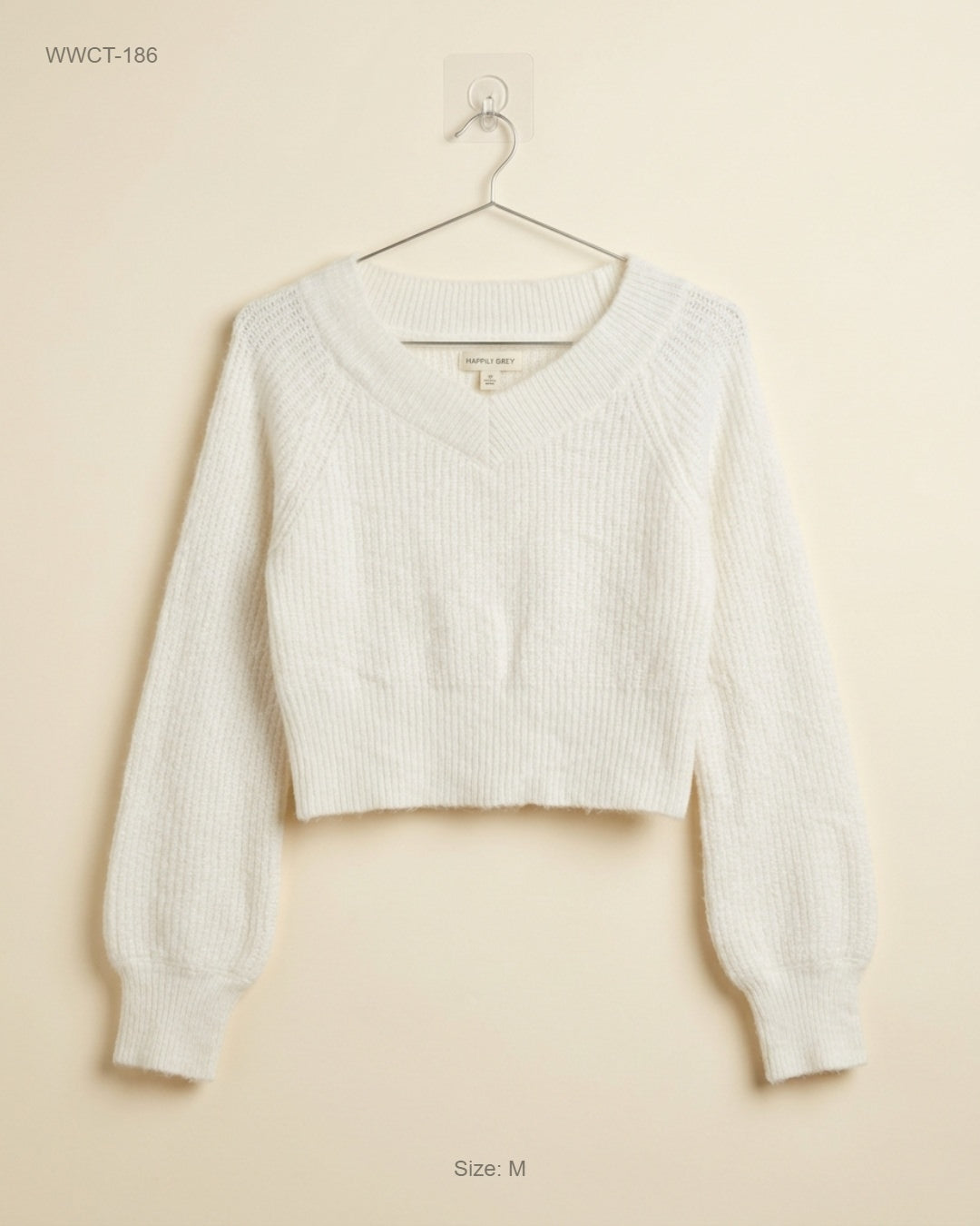 Preloved Premium Women Winter Crop Tops by Happily Grey, OffWhite Acrylic for Women - OTS Thrift Shop Islamabad Pakistan