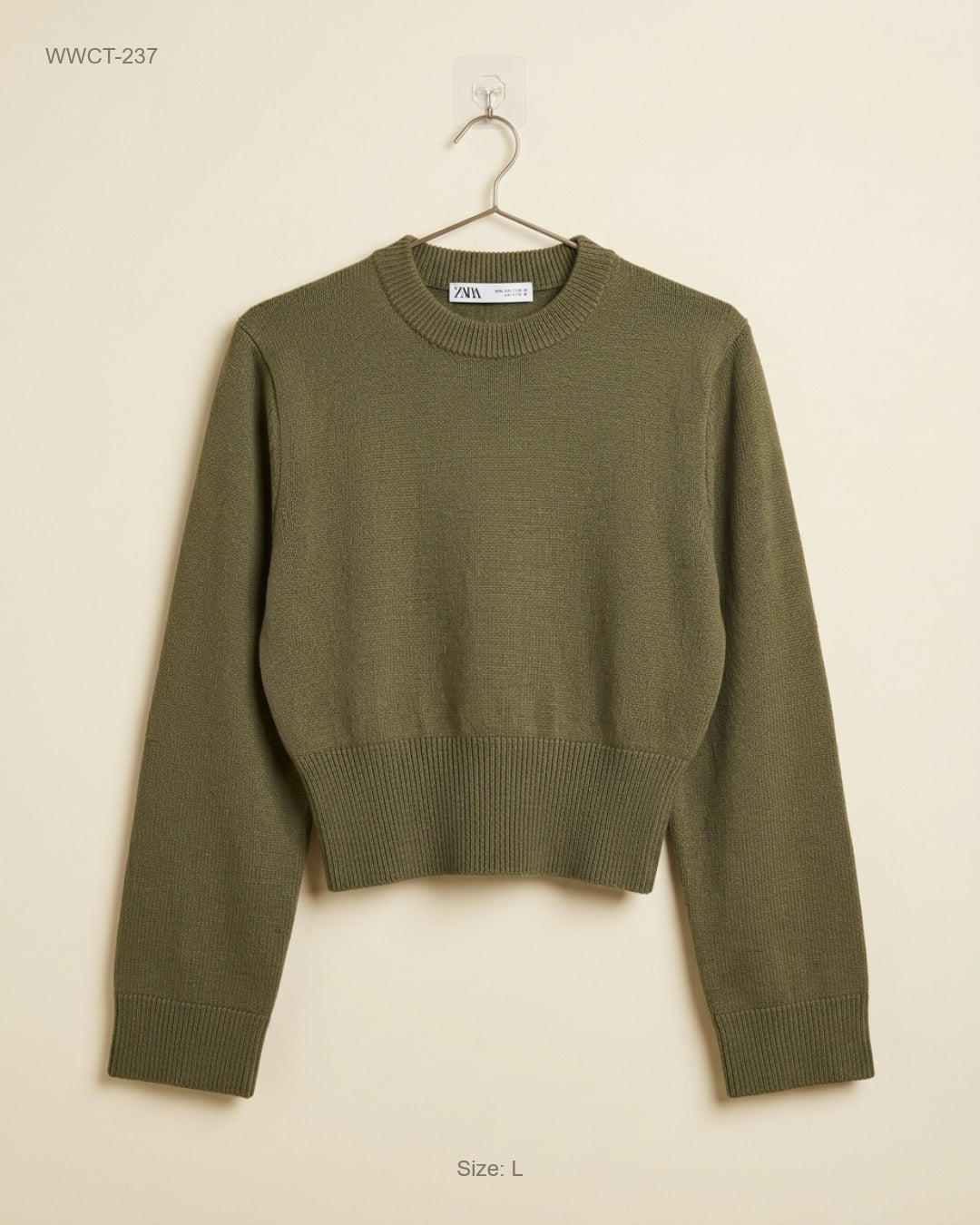 Shop Premium Women Winter Crop Tops by Zara | Preloved Branded Clothes | Olive Polyester | Women | OTS Thrift Store Karachi Pakistan