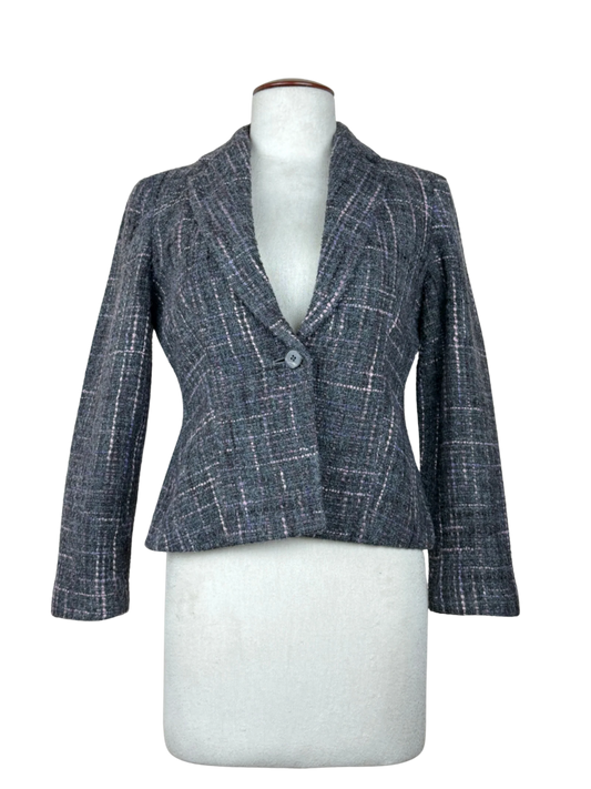 Preloved Premium Plus Women Bolero Coatt by Marks & Spencer, Grey Purple Wool for Womens - OTS Thrift Shop Peshawar Pakistan