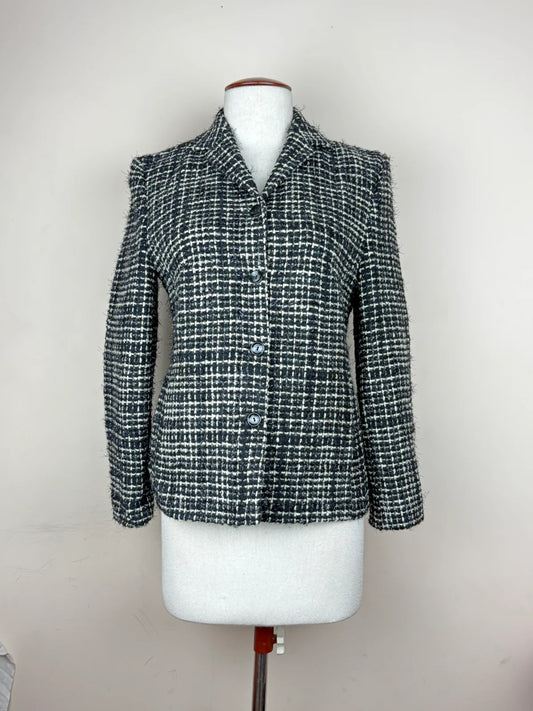 UK Imported secondhand Women Bolero Coat - Unknown brand, Black & White Lana Wool, Premium condition, for Womens - Online Thrift Store Karachi Pakistan