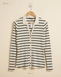 DUNNES (BDC-159) Offwhite & Black Button Down Cardigans