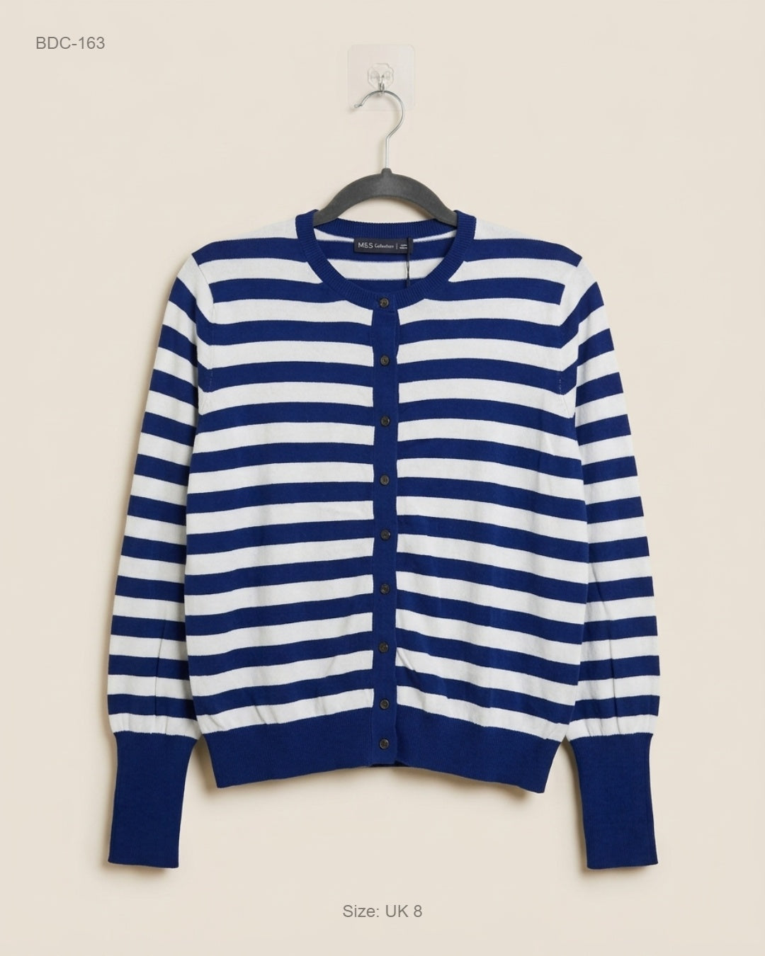 Preloved Premium Button Down Cardigans by M&S Collection, Blue & White Viscose for Women - OTS Thrift Shop Islamabad Pakistan
