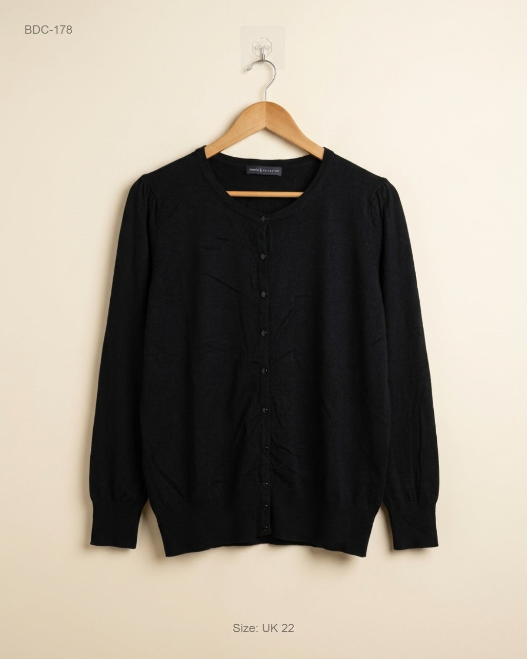 Secondhand Branded Button Down Cardigans by PRECIS - M&S, Black Viscose fabric, Premium condition, for Women - Online Thrift Shop Islamabad Pakistan