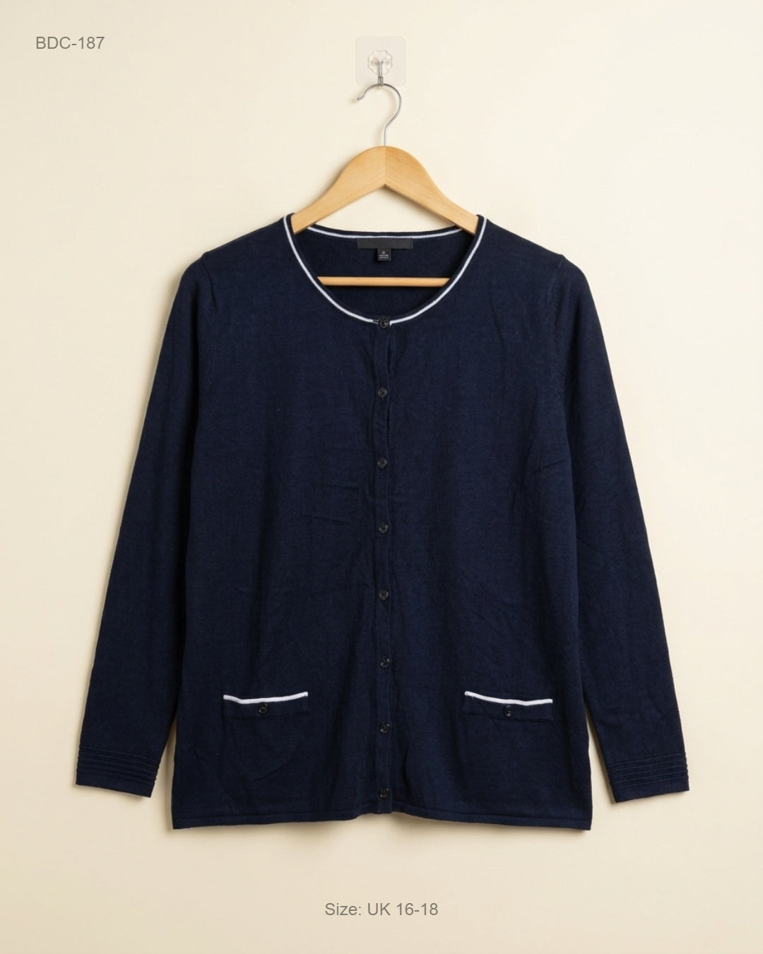 Secondhand Branded Button Down Cardigans by , Navy Blue Viscose fabric, Premium condition, for Women - Online Thrift Shop Karachi Pakistan