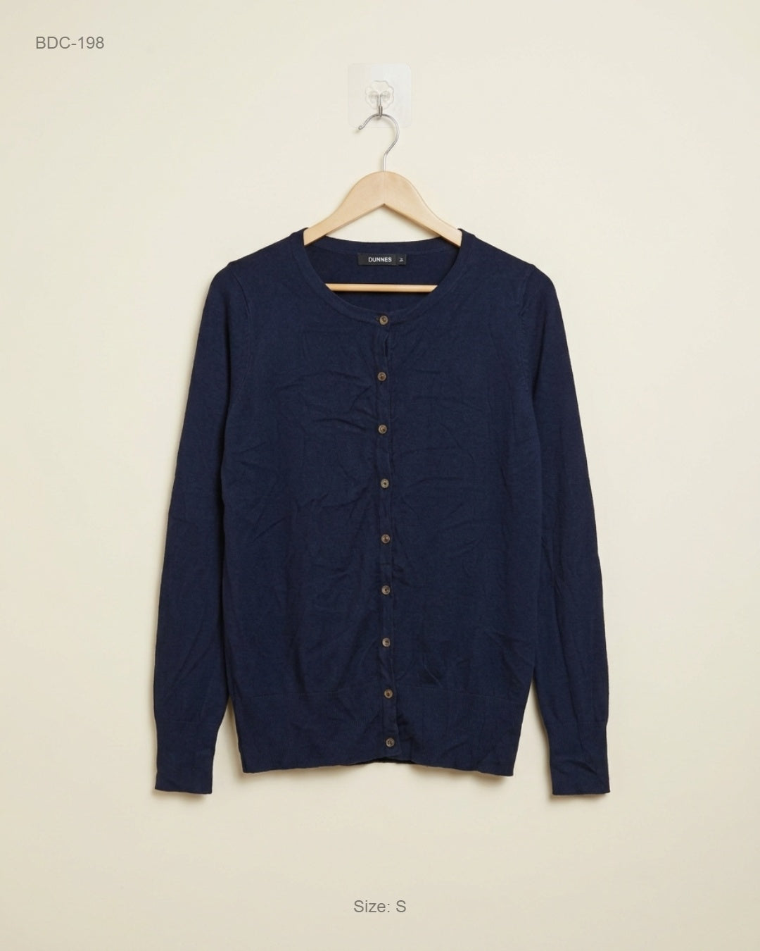 Preloved Excellent Button Down Cardigans by DUNNES, Navy Blue Viscose for Women - OTS Thrift Shop Peshawar Pakistan