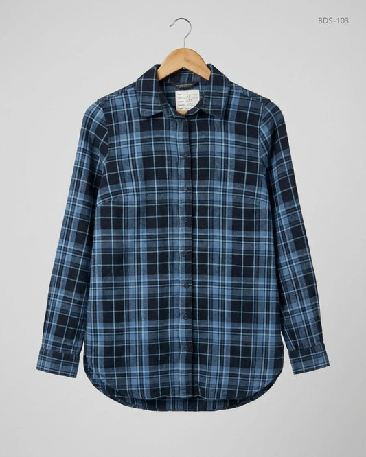 UK Imported secondhand Button Down Shirt - New Look brand, Blue & Black Viscose, Premium condition, for Womens - Online Thrift Store Karachi Pakistan