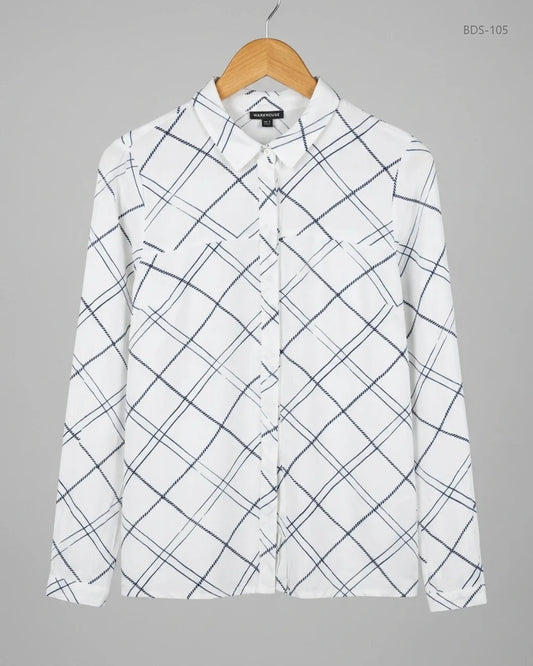 Button Down Shirt | Warehouse | Preloved Branded | White Polyester | Premium | OTS Thrift Store Lahore Pakistan