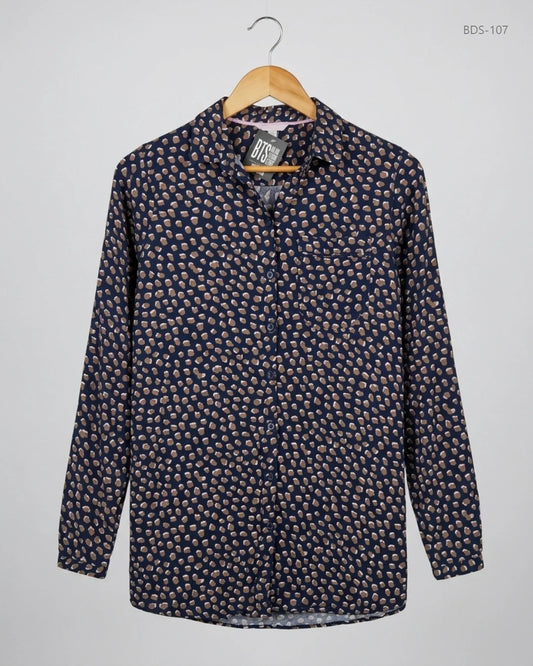 UK Imported secondhand Button Down Shirt - Joules brand, Navy Blue Polyester, Premium condition, for Womens - Online Thrift Store Lahore Pakistan