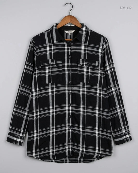 Button Down Shirt | TU | Preloved Branded | Black & White Viscose | Premium | OTS Thrift Store Islamabad Pakistan