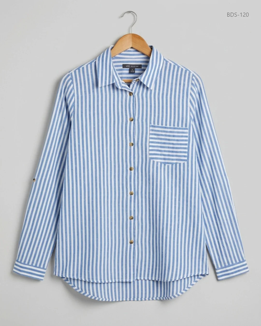 UK Imported secondhand Button Down Shirt - Marks & Spencer brand, SkyBlue & White Cotton, Premium condition, for Womens - Online Thrift Store Karachi Pakistan