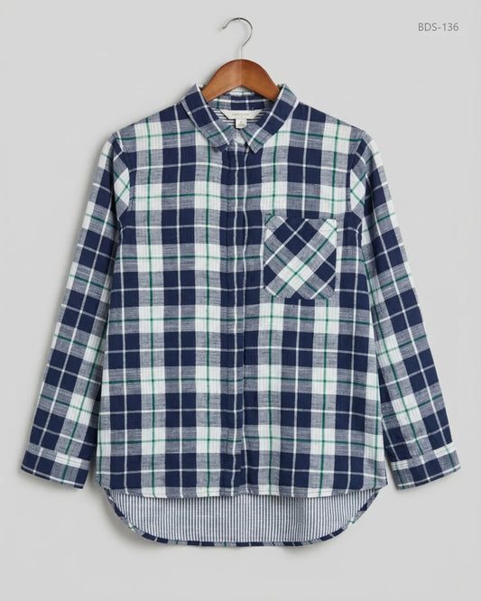 Preloved Premium Button Down Shirt by Marks & Spencer, Blue Cotton for Womens - OTS Thrift Shop Islamabad Pakistan
