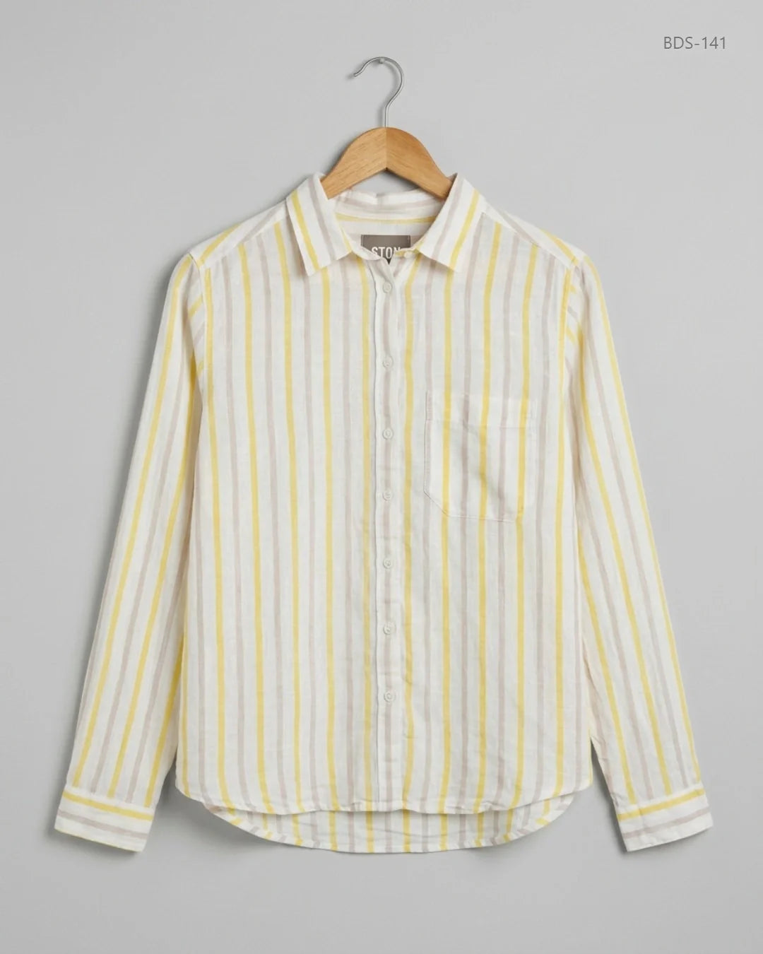 Shop Excellent Button Down Shirt by Marks & Spencer | Preloved Branded Clothes | White & Yello Lines Cotton | Womens | OTS Thrift Store Lahore Pakistan