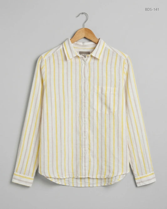 Shop Excellent Button Down Shirt by Marks & Spencer | Preloved Branded Clothes | White & Yello Lines Cotton | Womens | OTS Thrift Store Lahore Pakistan