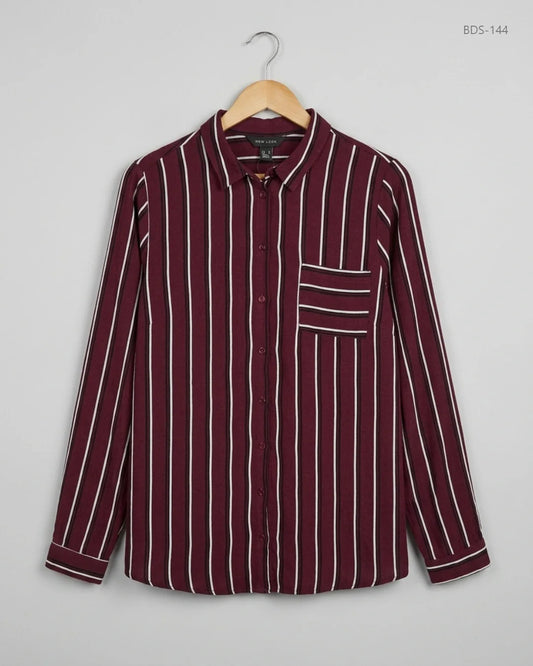 Button Down Shirt | New Look | Preloved Branded | Maroon POLYESTER | Premium | OTS Thrift Store Peshawar Pakistan