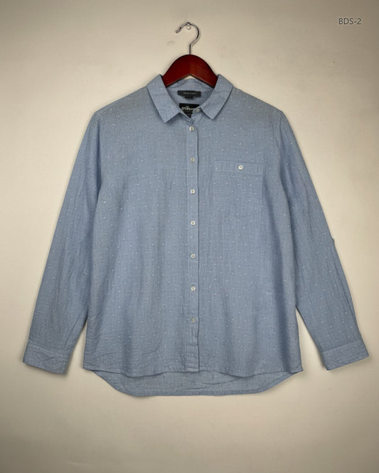Preloved Premium Button Down Shirt by Primark, Blue Cotton for Women - OTS Thrift Shop Peshawar Pakistan