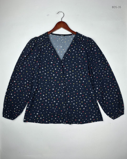 Secondhand Branded Button Down Shirt by Marks & Spencer, Blue Polyester fabric, Premium condition, for Women - Online Thrift Shop Karachi Pakistan
