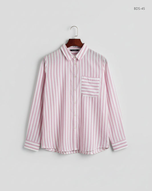 Secondhand Branded Button Down Shirt by Marks & Spencer, White & Pink Cotton fabric, Premium condition, for Women - Online Thrift Shop Peshawar Pakistan