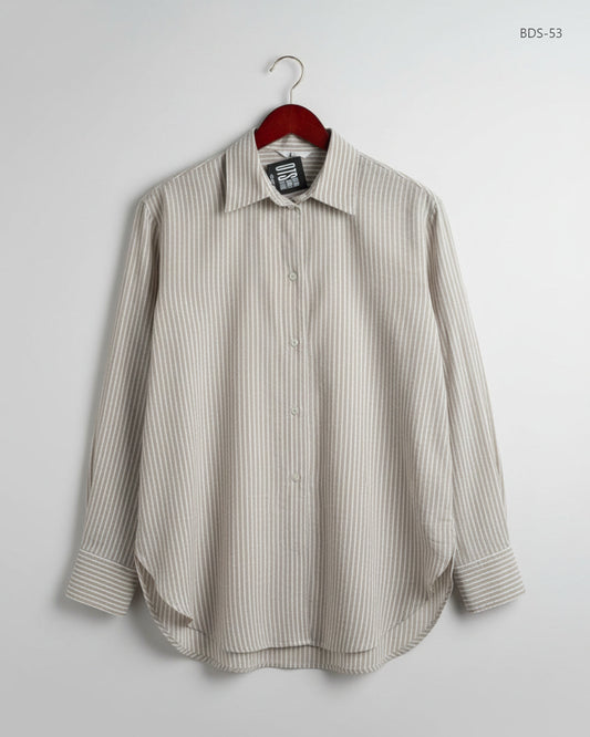 Premium Condition Button Down Shirt | Preloved H&M | Beige Cotton | Thrift Shop for Women Lahore Pakistan | OTS