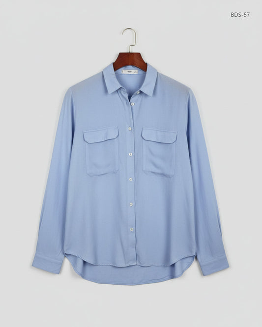 Button Down Shirt | Mango | Preloved Branded | SkyBlue Viscose | Premium | OTS Thrift Store Karachi Pakistan