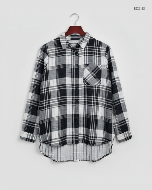 UK Imported secondhand Button Down Shirt - Marks & Spencer brand, grey white Cotton, Premium condition, for Women - Online Thrift Store Peshawar Pakistan