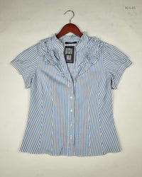 DUNNES STORE White & Blue Women's Button Down Shirt (BDS-85)