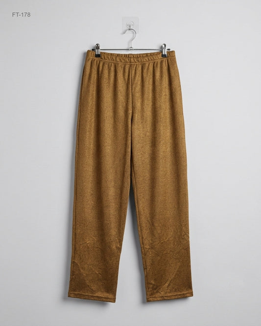 Secondhand Branded Flapper Trousers by Cut Label, Gold Polyester fabric, Premium condition, for Women - Online Thrift Shop Lahore Pakistan